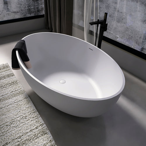 67 Inch Freestanding Solid Surface Soaking Bathtub
