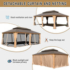 14x24FT Hardtop Gazebo with Galvanized Steel Double Roof