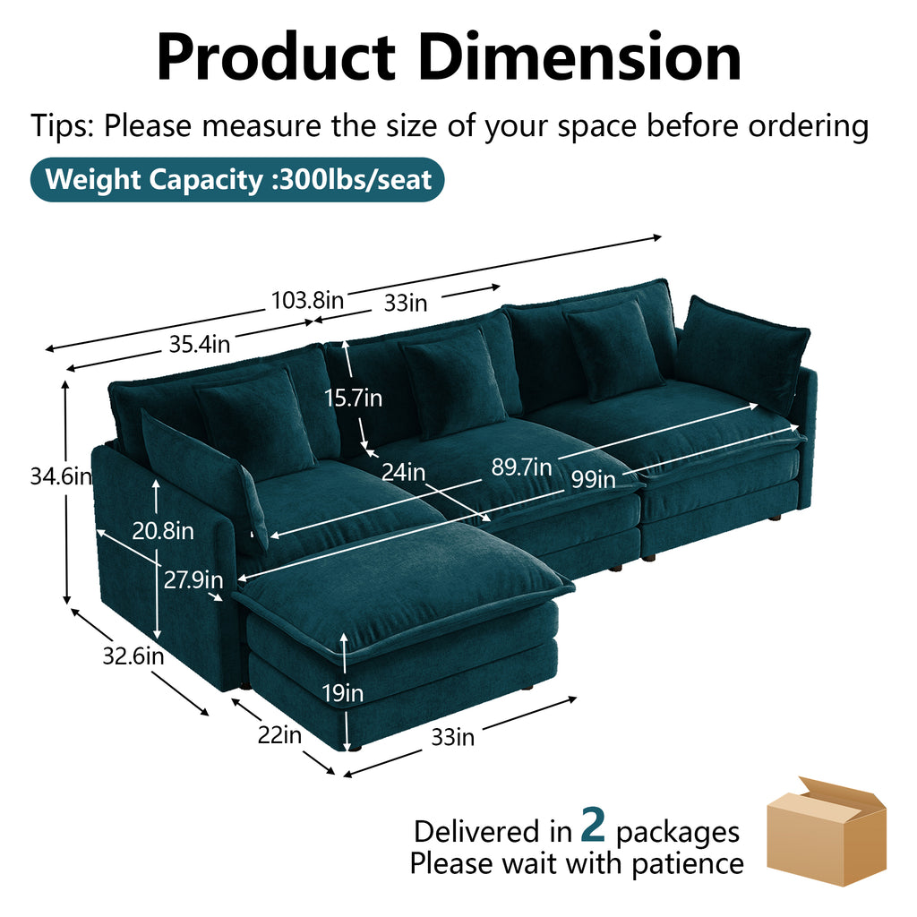 Oversize 3-Seater Sofa with Ottoman for Living Rooms