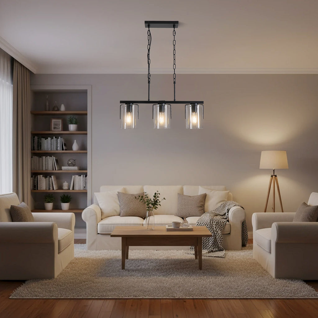 3-Light Matte Black Linear Pendant Light
