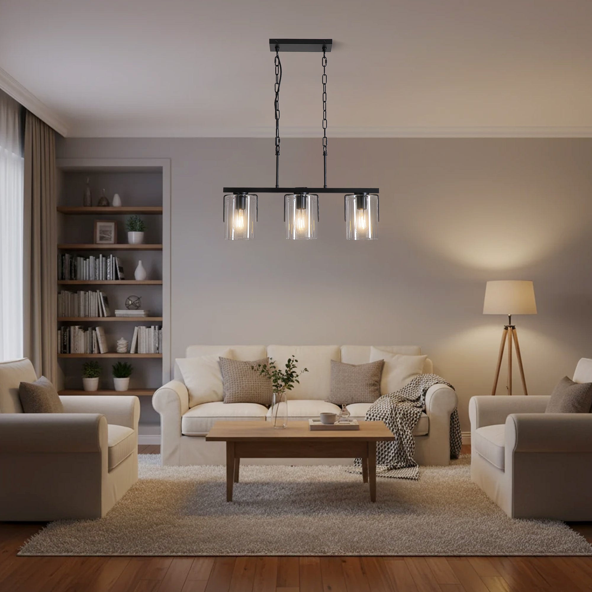 3-Light Matte Black Linear Pendant Light