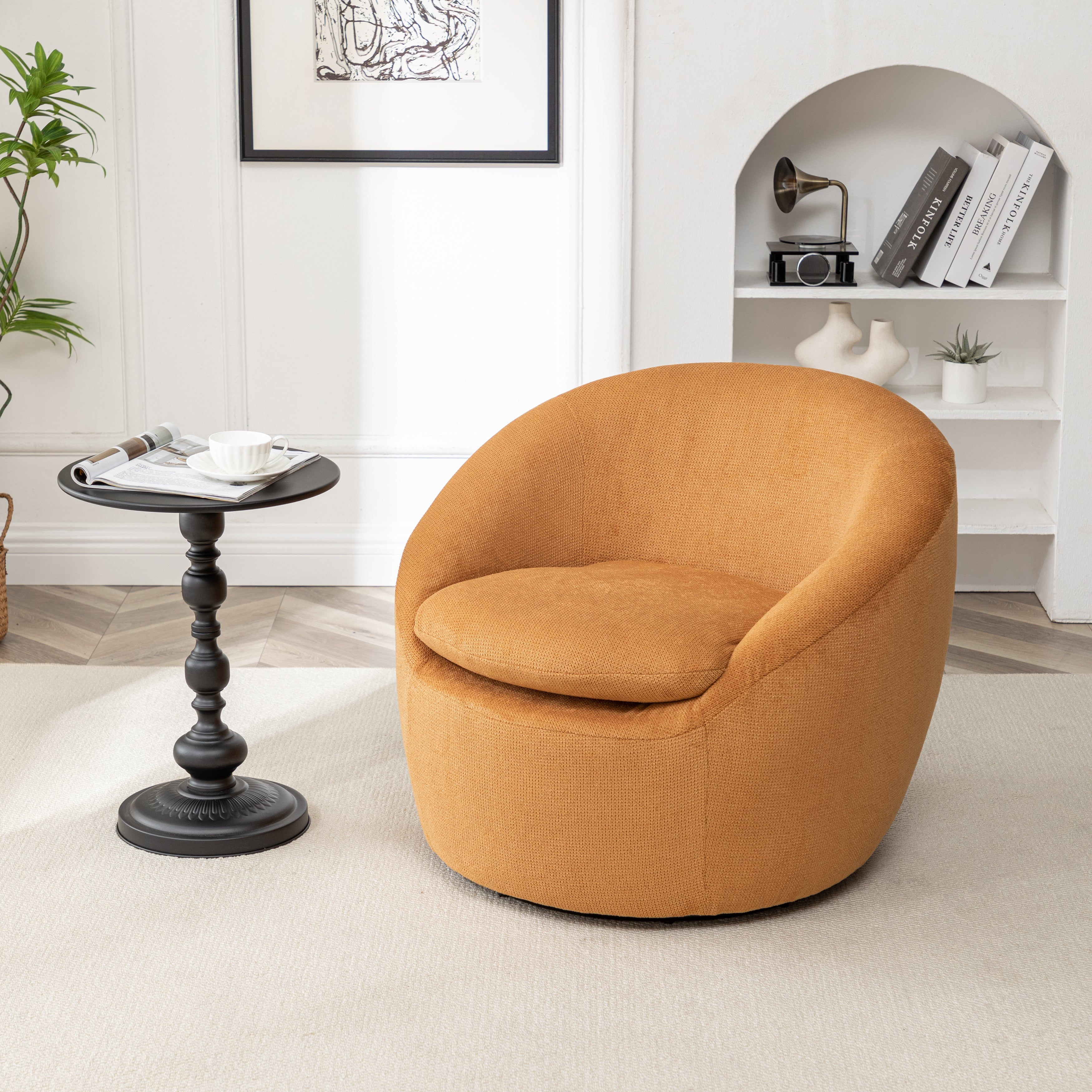 Winnie Modern Teddy Fabric Barrel Chair, 360° Swivel