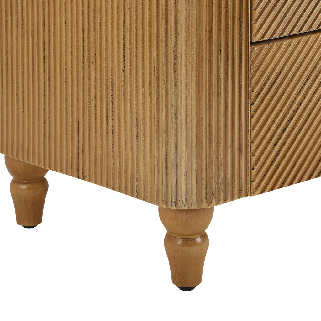 Mid-Century Fluted 3 Drawers Nightstand