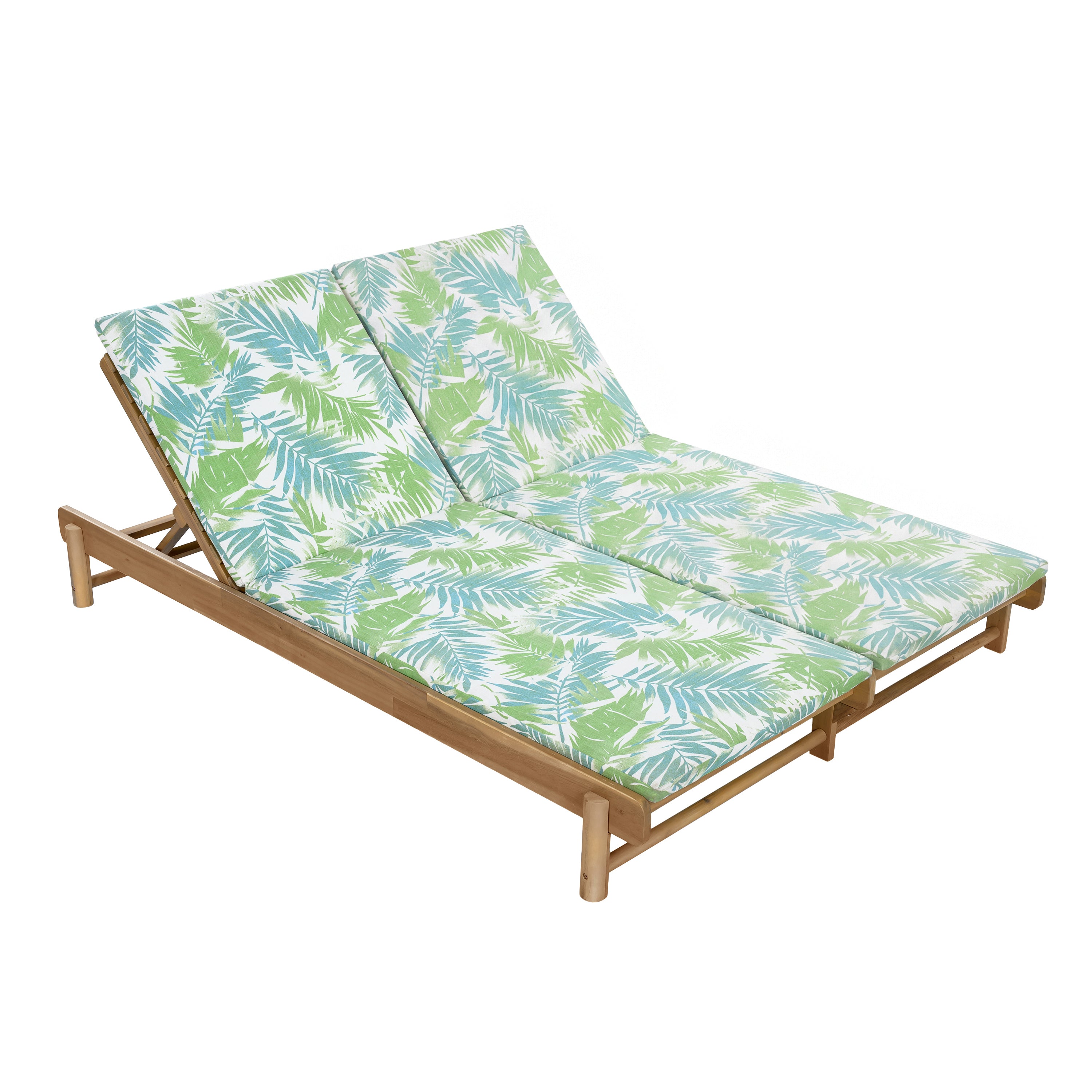 Light Teak Acacia Wood Double Chaise Lounger Set
