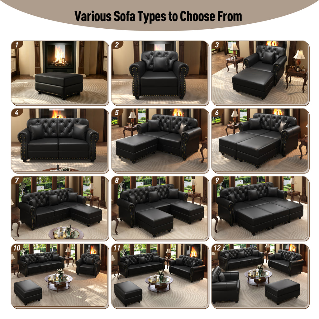 Upholstered Faux Leather Sofa with Nailhead Trim