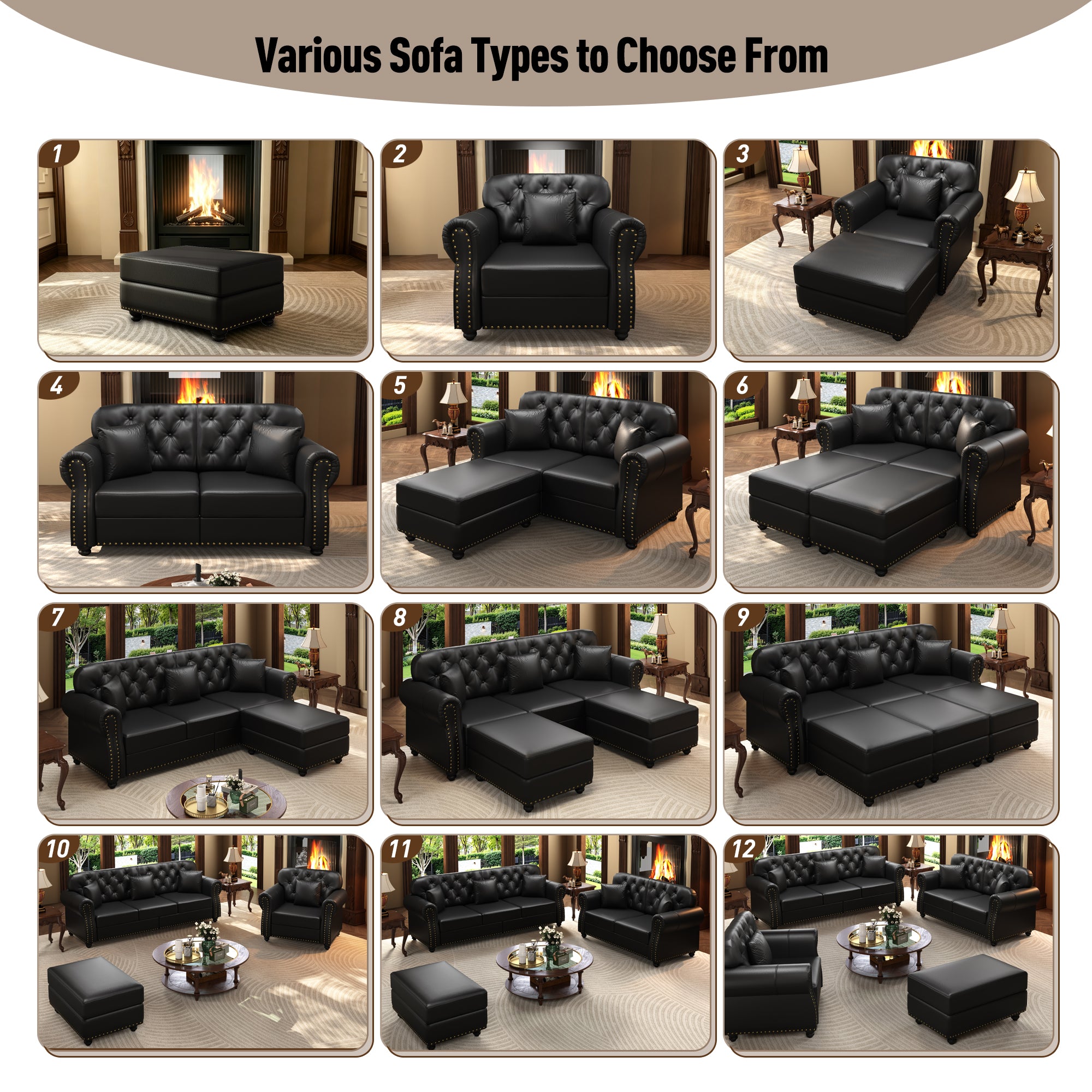 Upholstered Faux Leather Sofa with Nailhead Trim