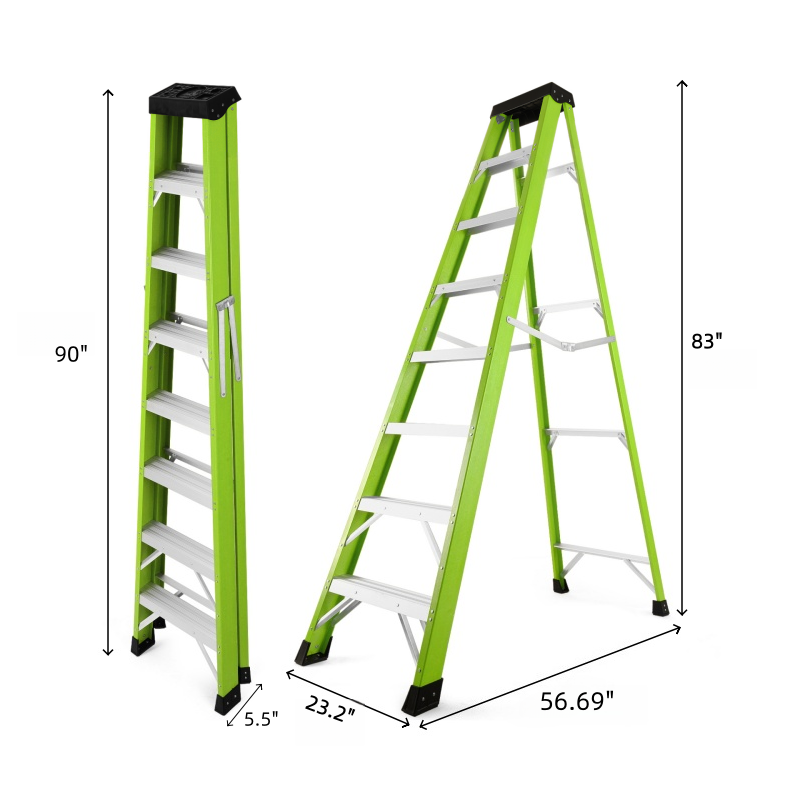 Fiberglass Ladder with Tool Tray, 330lbs Capacity and 7 Steps