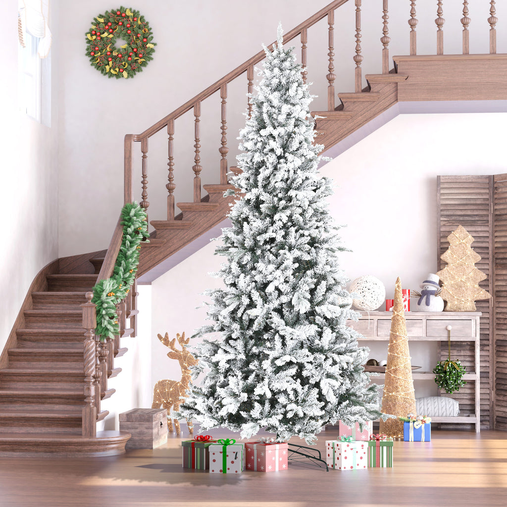 HOMCOM 9 Foot Pine Snow Flocked Artificial Christmas Tree
