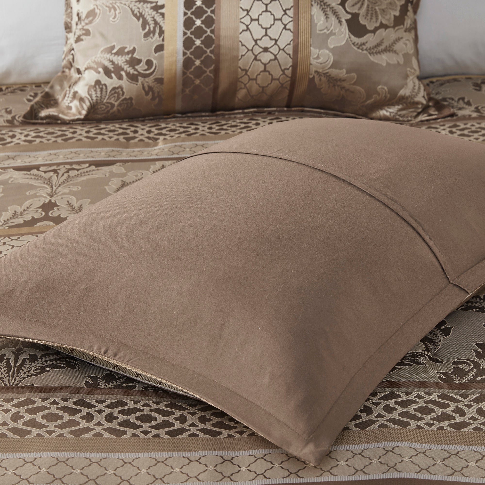7 Piece Jacquard Comforter Set Brown/Gold Cal King
