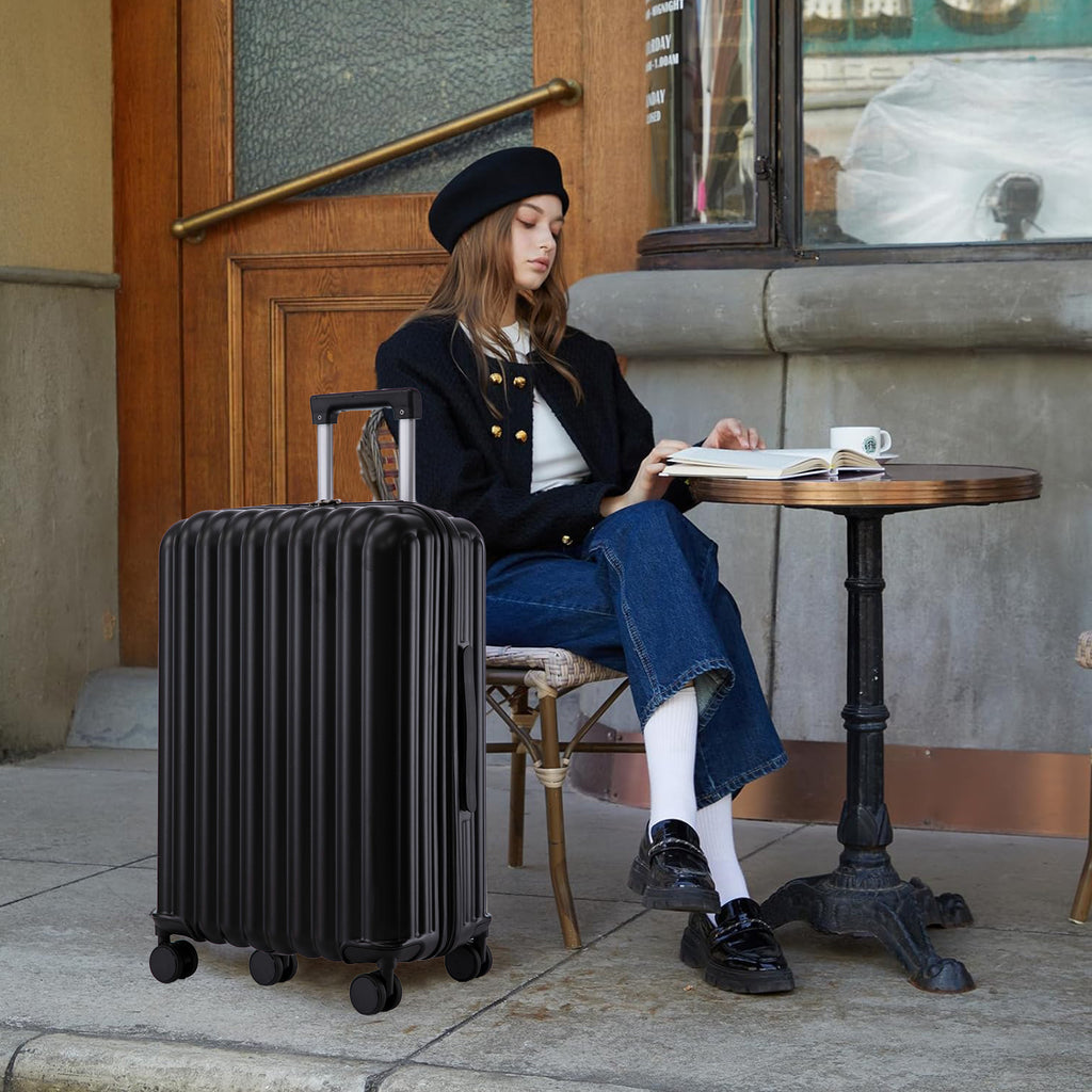 3 Piece ABS Spinner Wheel Luggage Set in Black