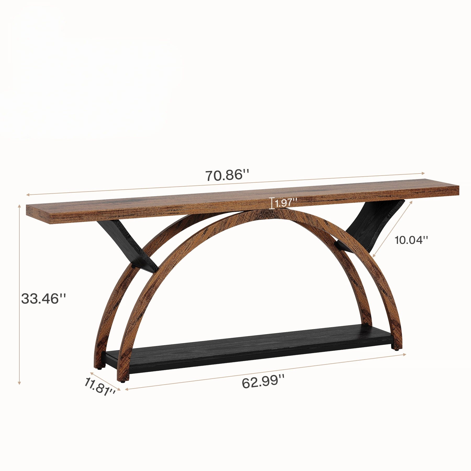 Console Table With 2 Tier Storage And Half Moon Frame For Hallway - Brown / Black