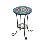 Patio Side Table with Shelf, Blue + Black