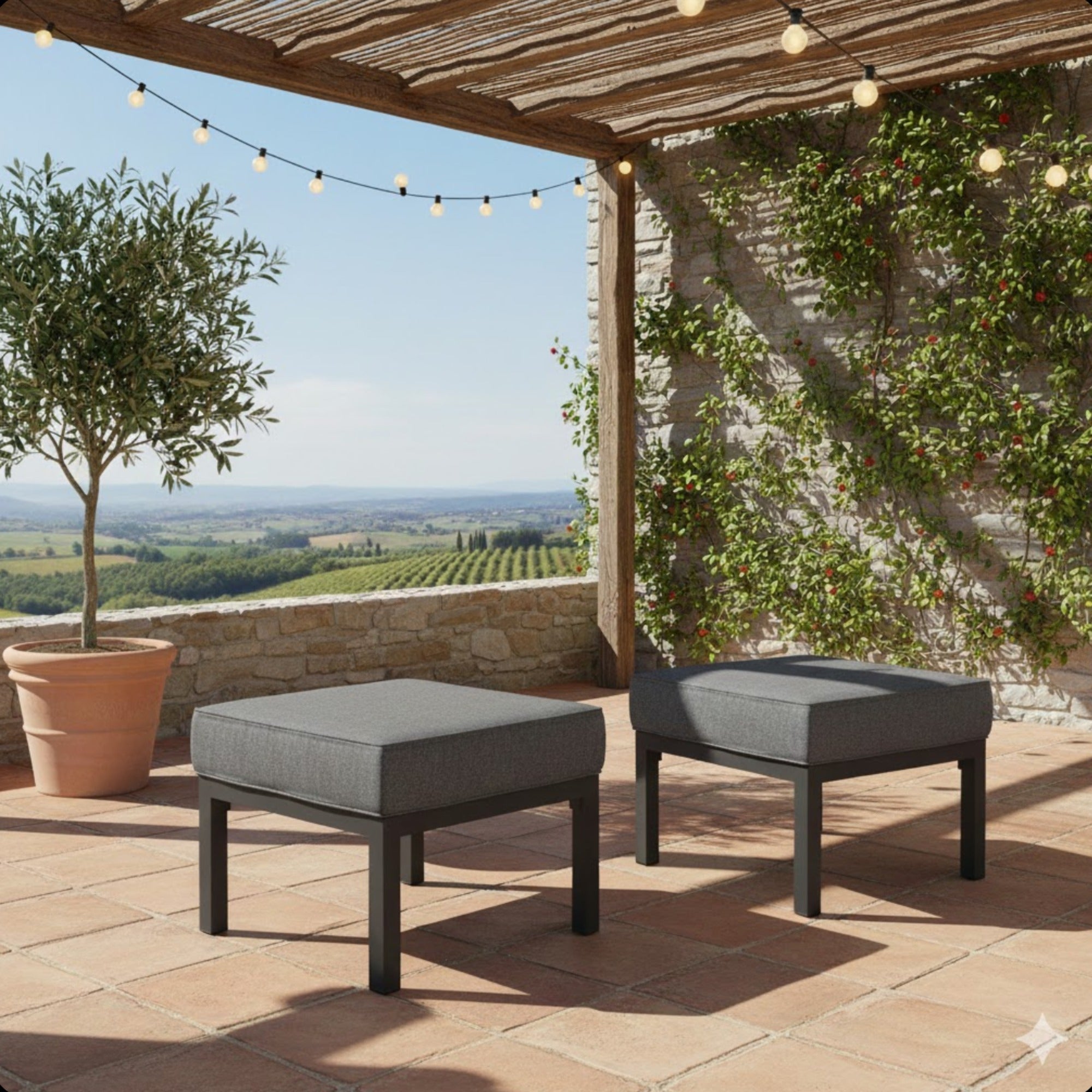 Set of 2 24" Aluminum Patio Ottomans