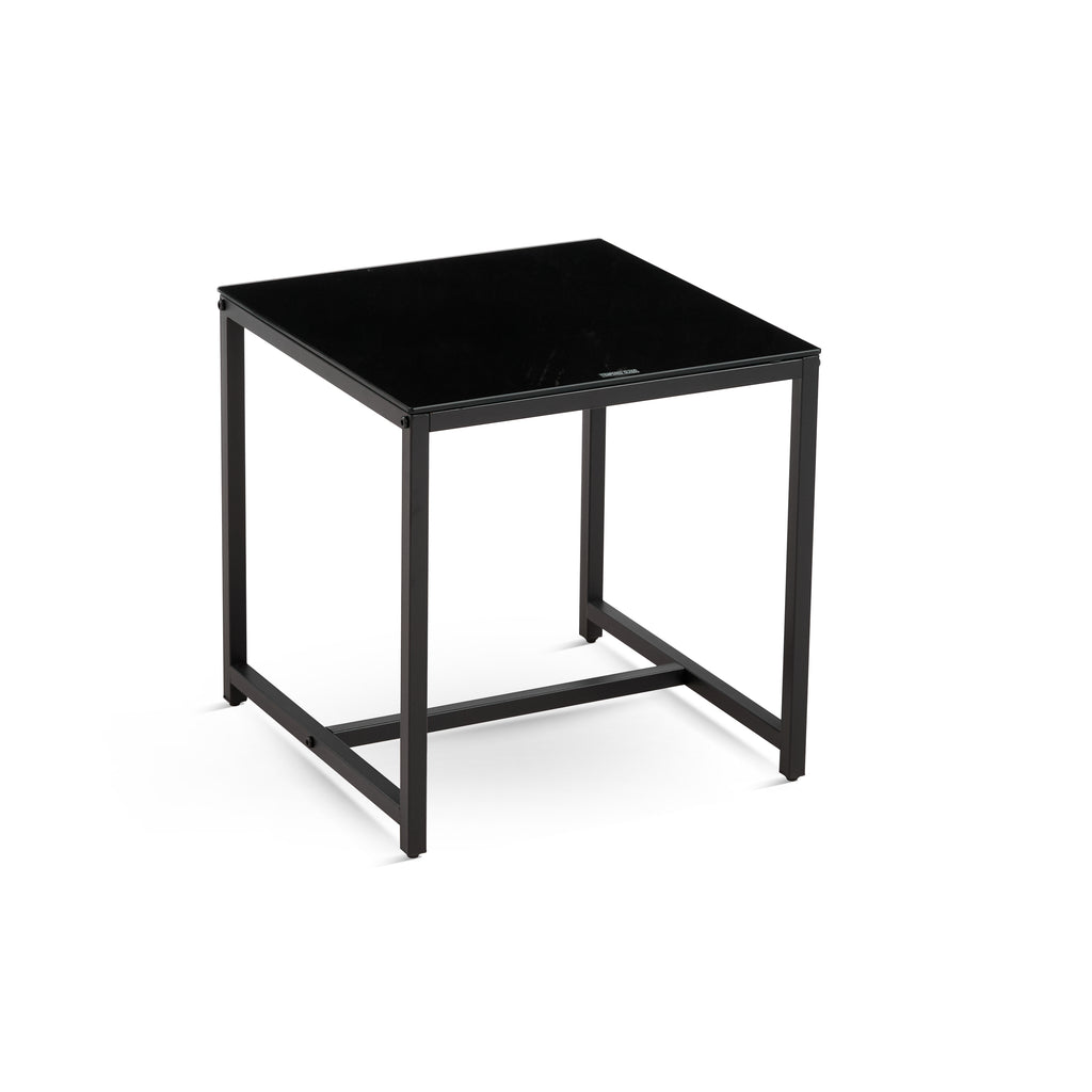 Black Glass Night Stand with Metal Legs