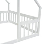 Full Wood House-Shaped Floor Bed with Fence, Guardrails