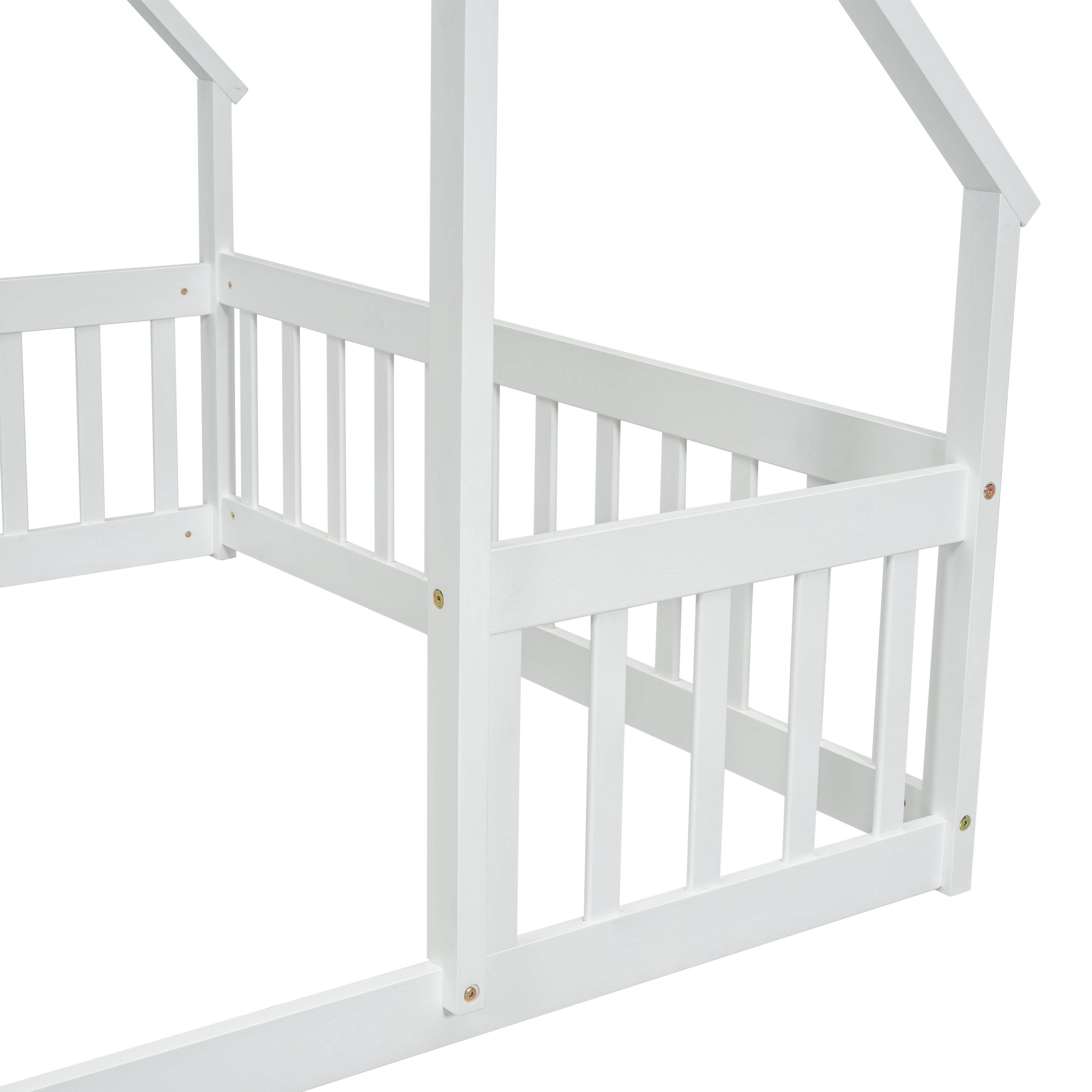 Full Wood House-Shaped Floor Bed with Fence, Guardrails