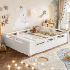 Queen Size Floor Platform Bed with Full-length Guardrails