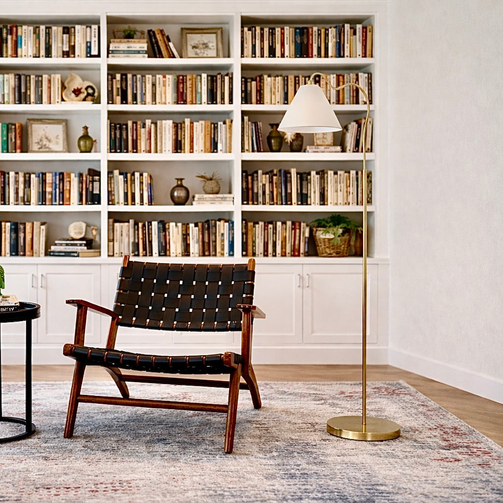 Majestic Brass Ring Base Curved Floor Lamp