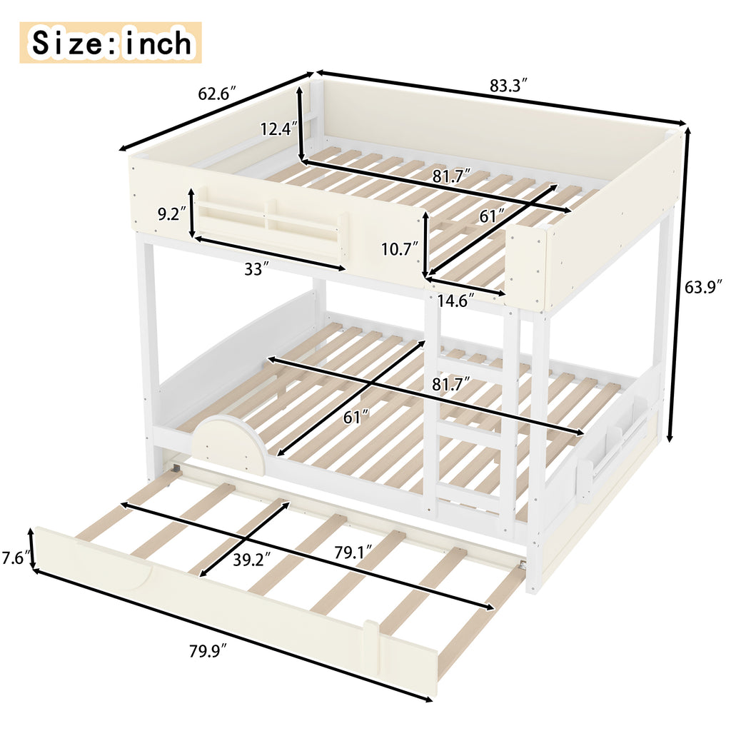 Queen Bunk Bed With Trundle and Bookshelf