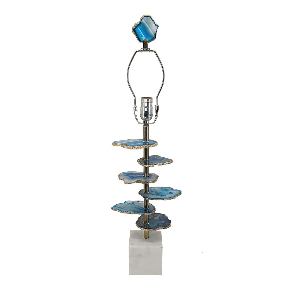 15x29.5 Blue and White Agate Slice Table Lamp with Marble Base