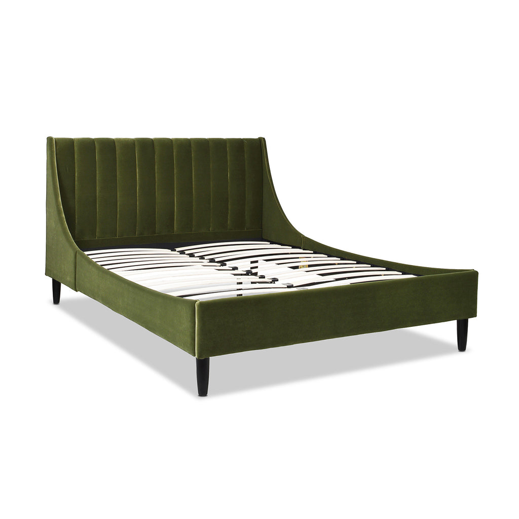 Aspen Vertical Tufted Modern Headboard Platform Bed Set, Queen, Olive