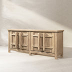 Rowan 91" Reclaimed Pine 4-Door Crossbar Sideboard Cabinet