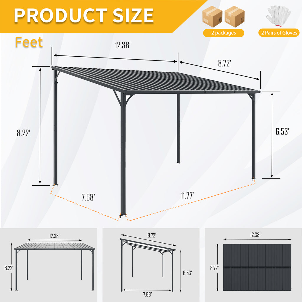 Outdoor Pergola - 12' x 8' Galvanized Steel