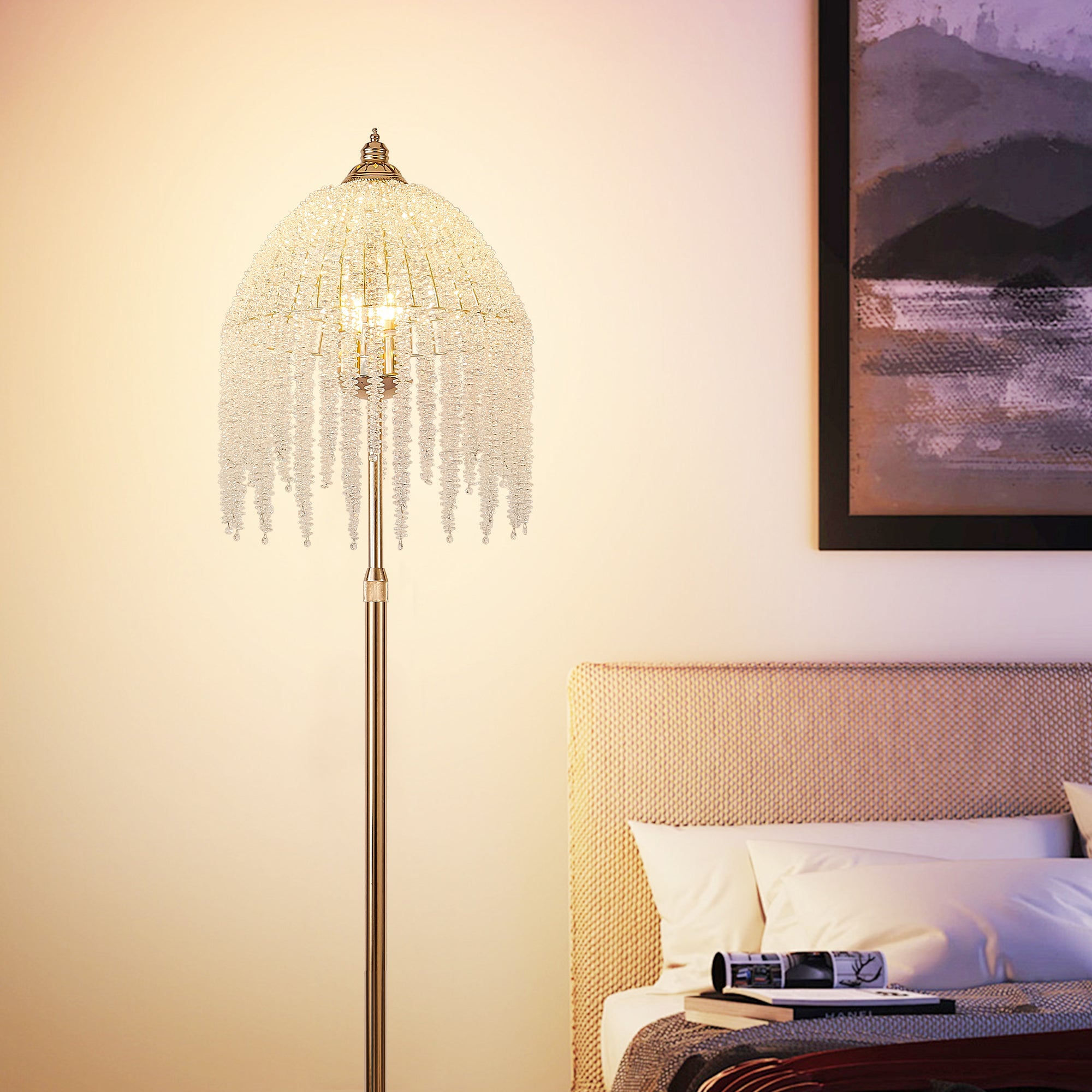 3-Light Elegant Crystal Floor Lamp