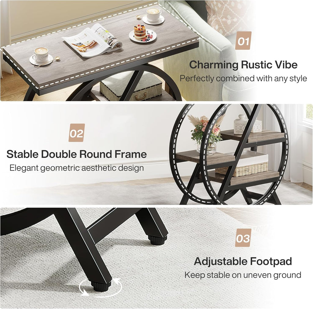25.59" Industrial Narrow End Table with 3-Tier Storage Shelves
