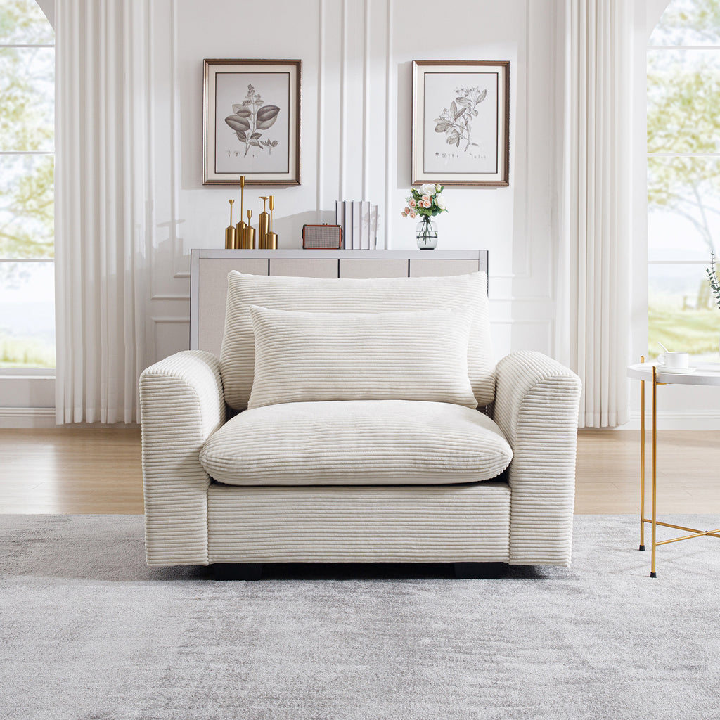 Beige Corduroy Deep Seat Accent Chair
