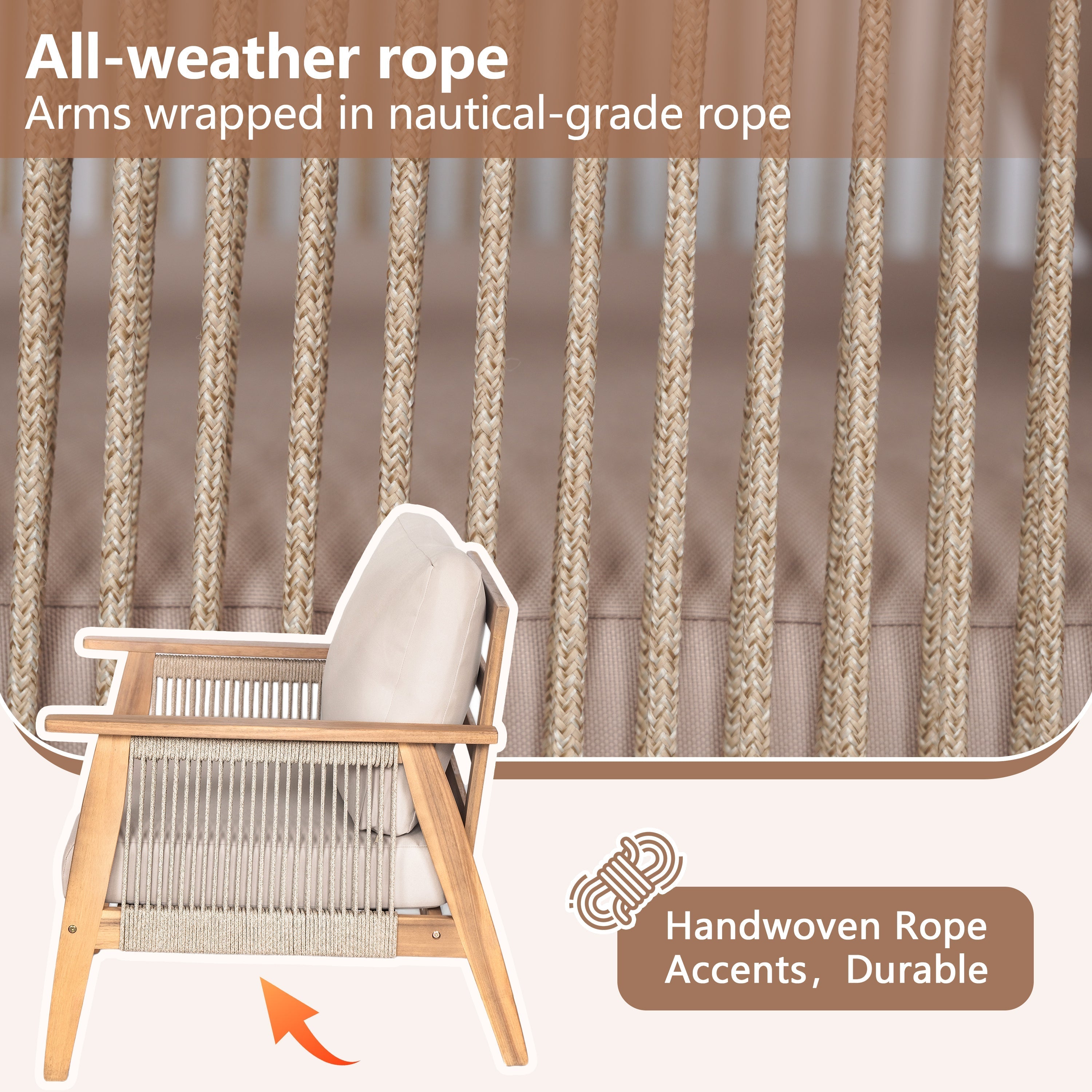 Outdoor 2pc Acacia Wood and Rope Patio Chat Set