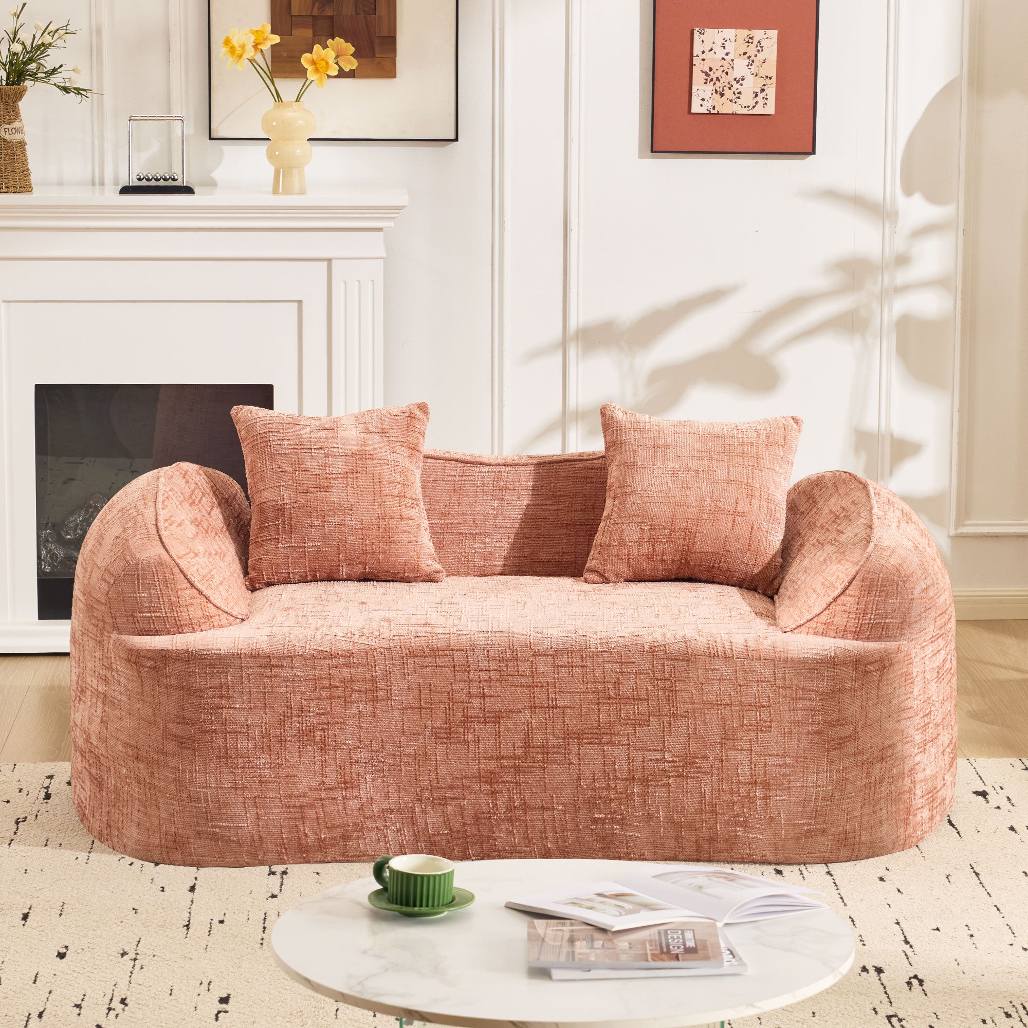Pink Curved Two-Person Compress Sofa