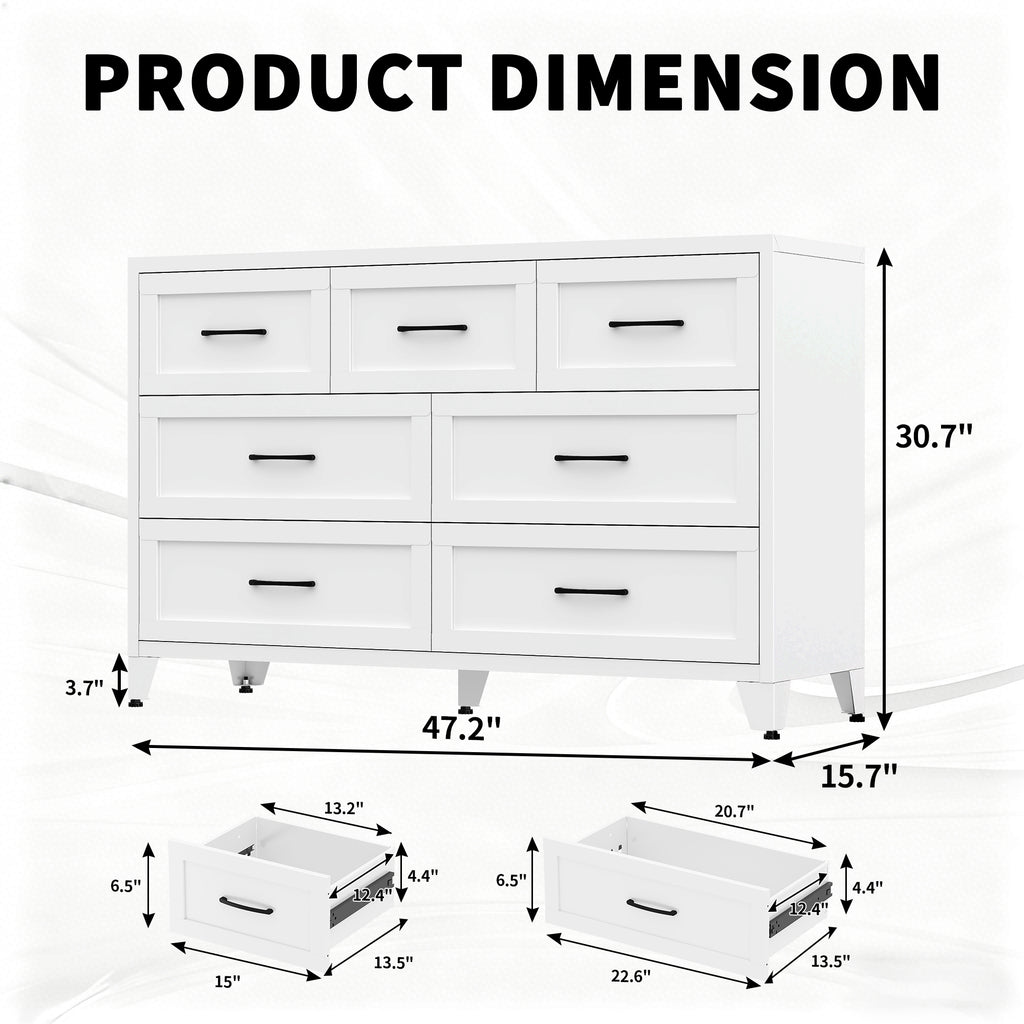 7-Drawer Dresser, Wide Low-Profile Storage Cabinet