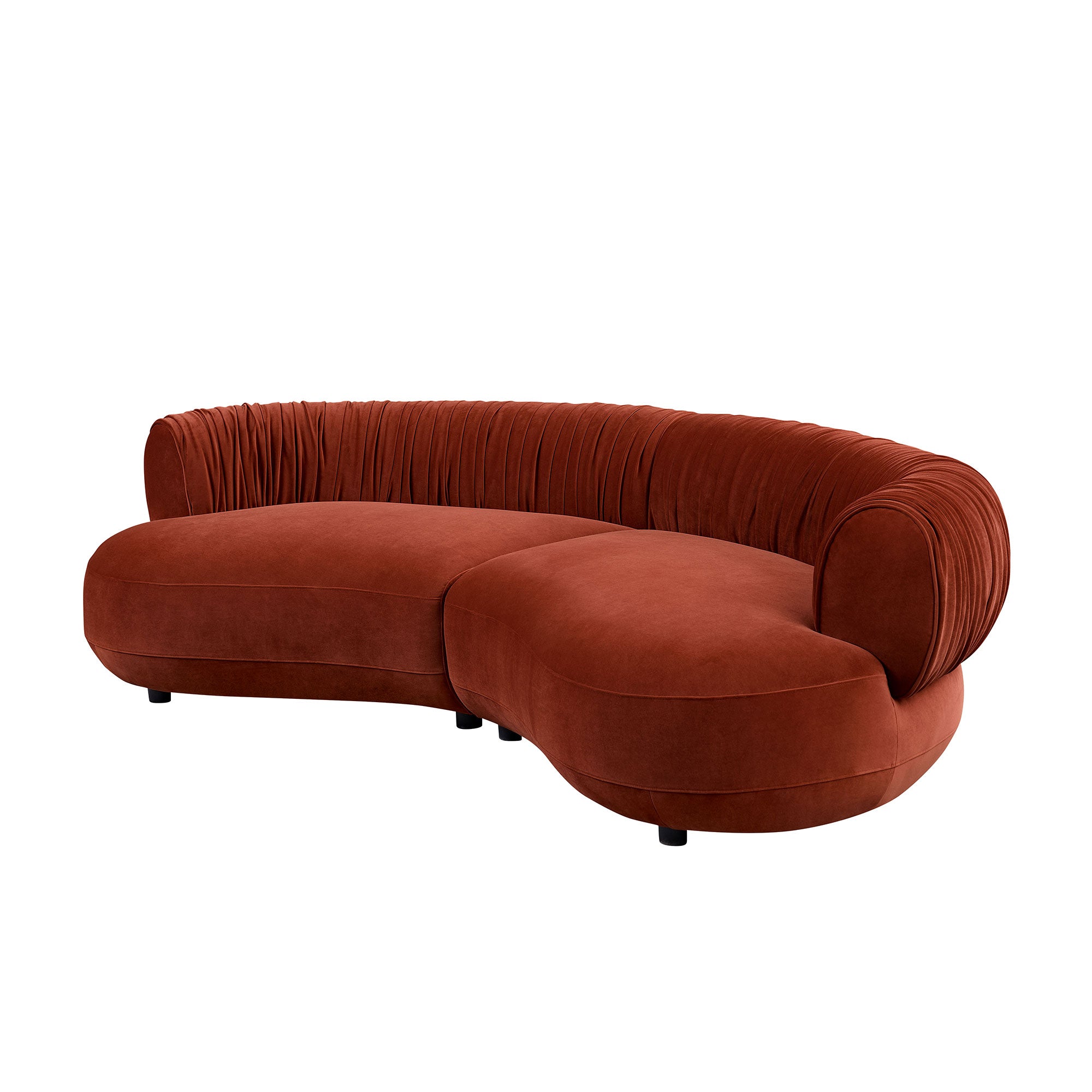 Modern Curved Sofa with Elegant Crescent Silhouette in Orange-Red