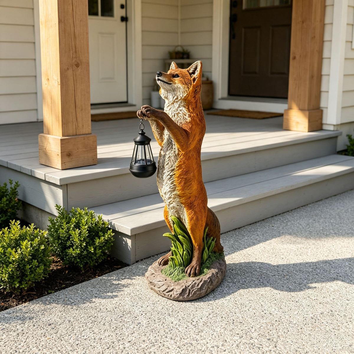 28'' Fox Garden Statue with Hanging Solar Lantern