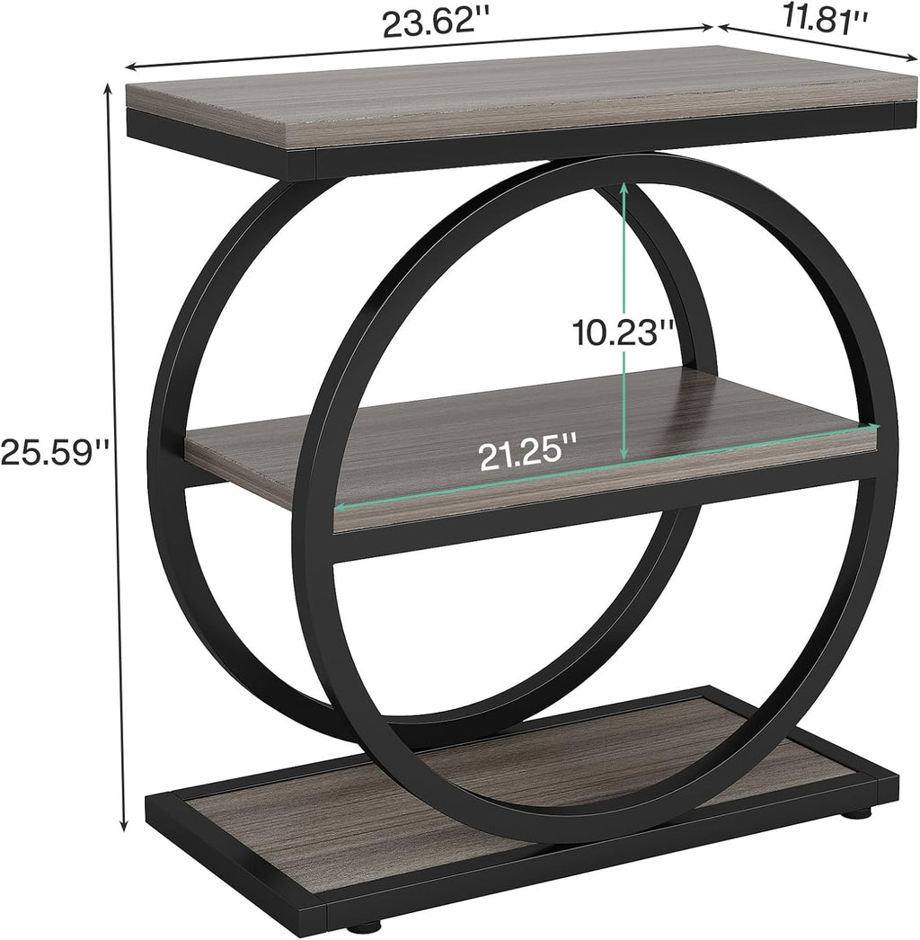 Industrial Narrow End Table with 3 Shelves
