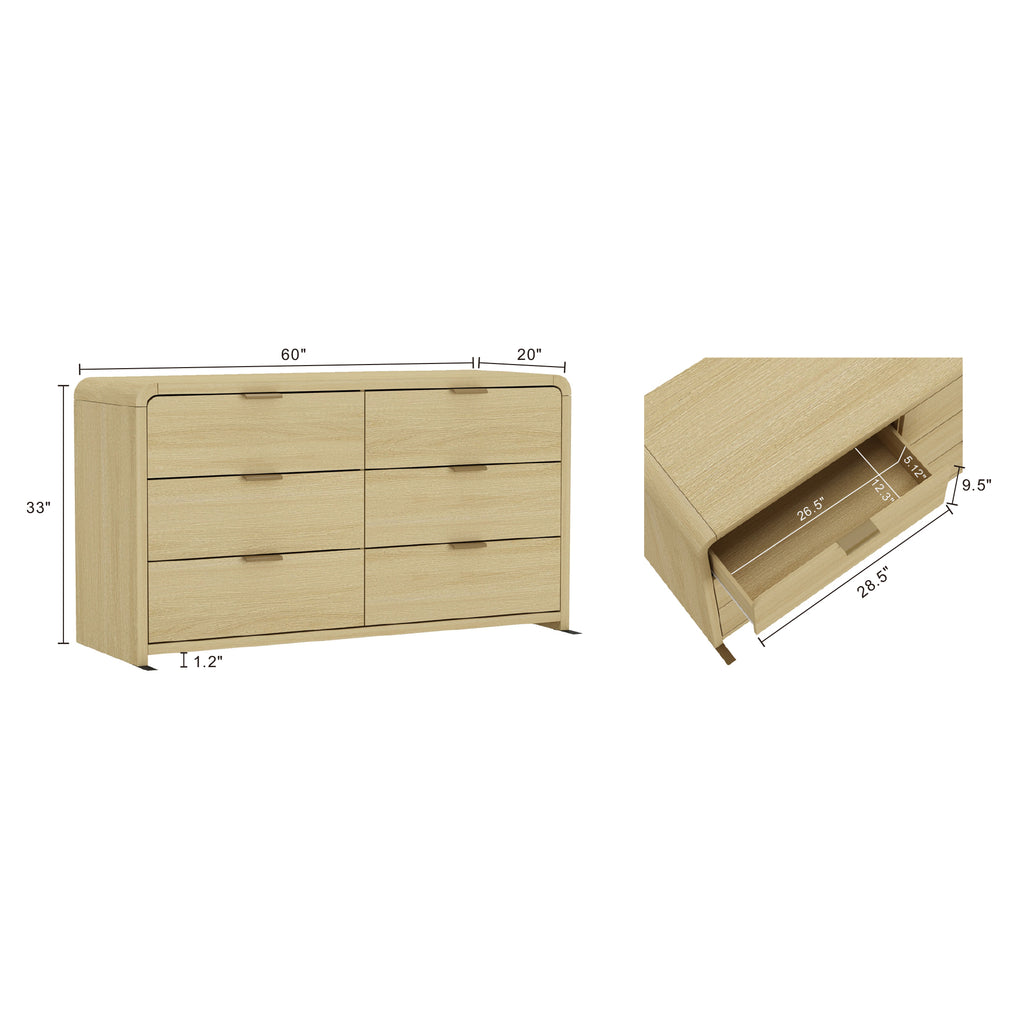 Grace Modern 60 Double Dresser with 6 Drawers