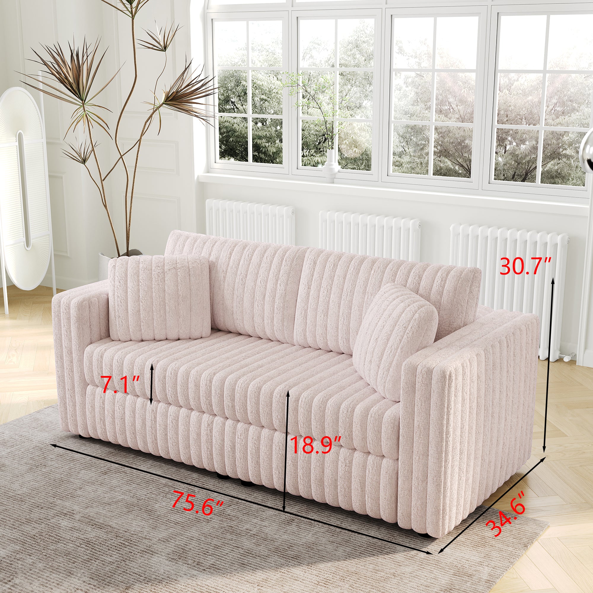 75.6" Soft Modular 2-Person Sofa - Light Pink