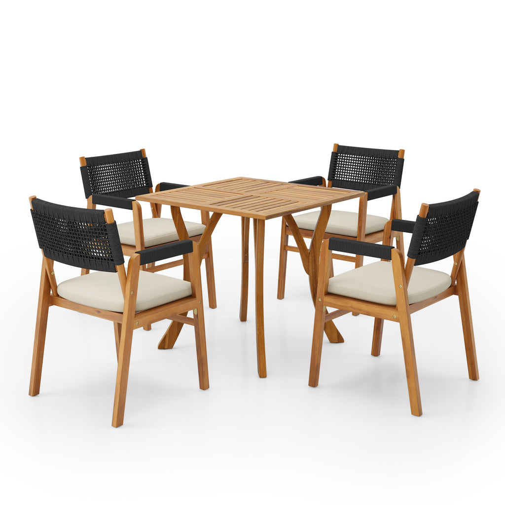 Outdoor 5 Pieces Rustic Patio Acacia Bistro Set