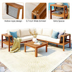 GO 4 Pieces Outdoor Acacia Wood Sofa Set with Coffee Table