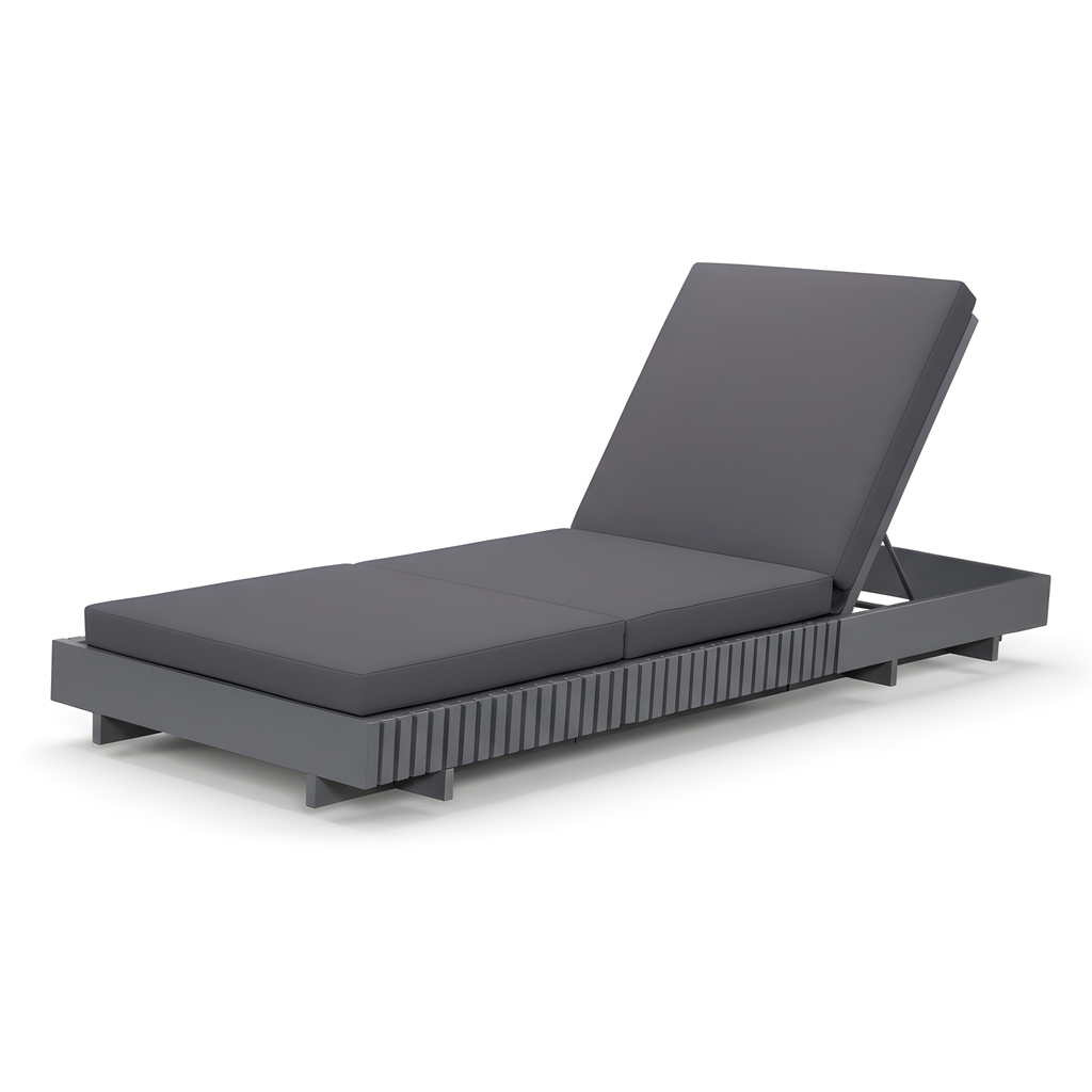 Dark Grey Acacia Wood Outdoor Chaise Lounge with 3-Fold Cushion