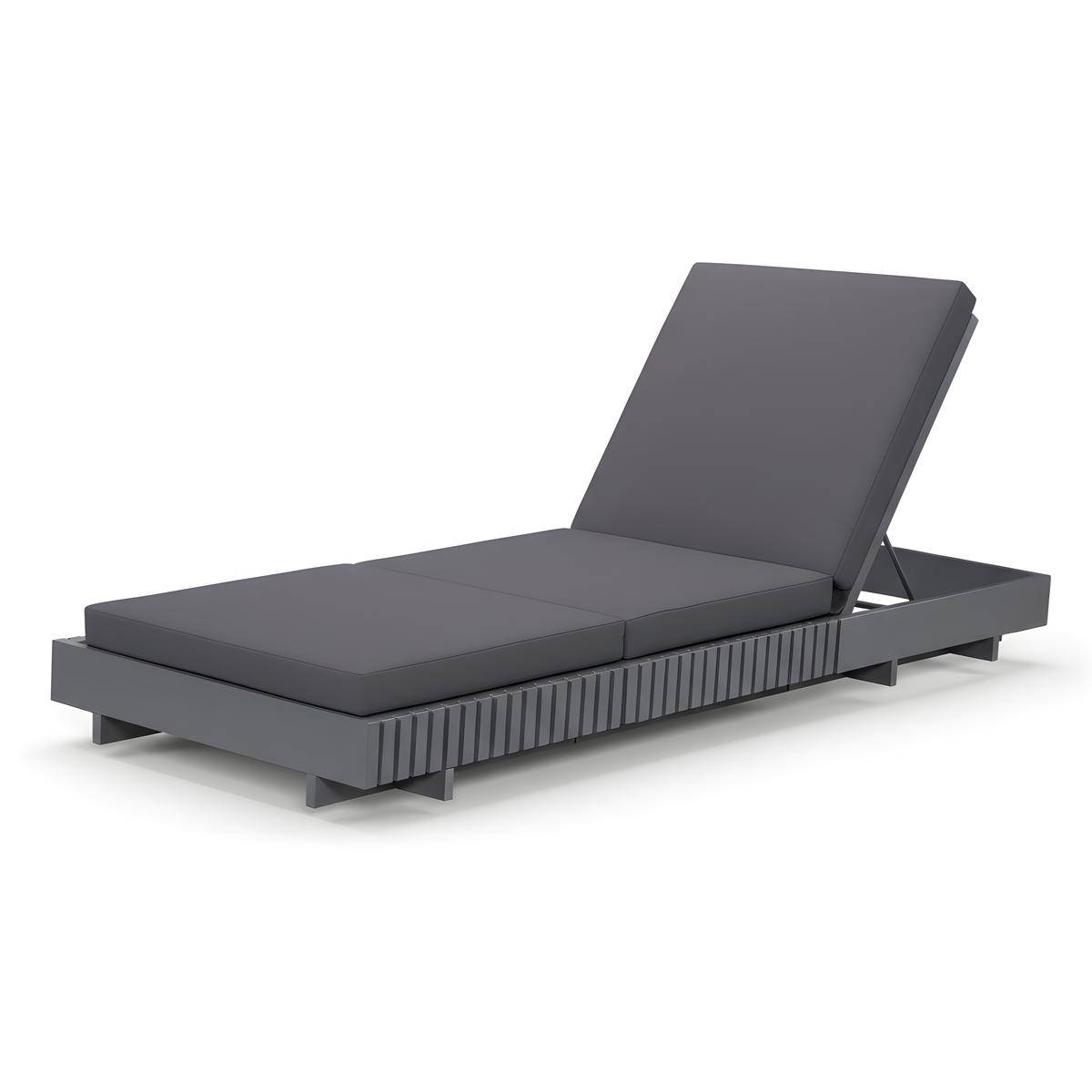 Dark Grey Acacia Wood Outdoor Chaise Lounge with 3-Fold Cushion