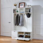 49.6" 5-in-1 Hall Tree with Bench, Shoe Storage & Open Cabinets