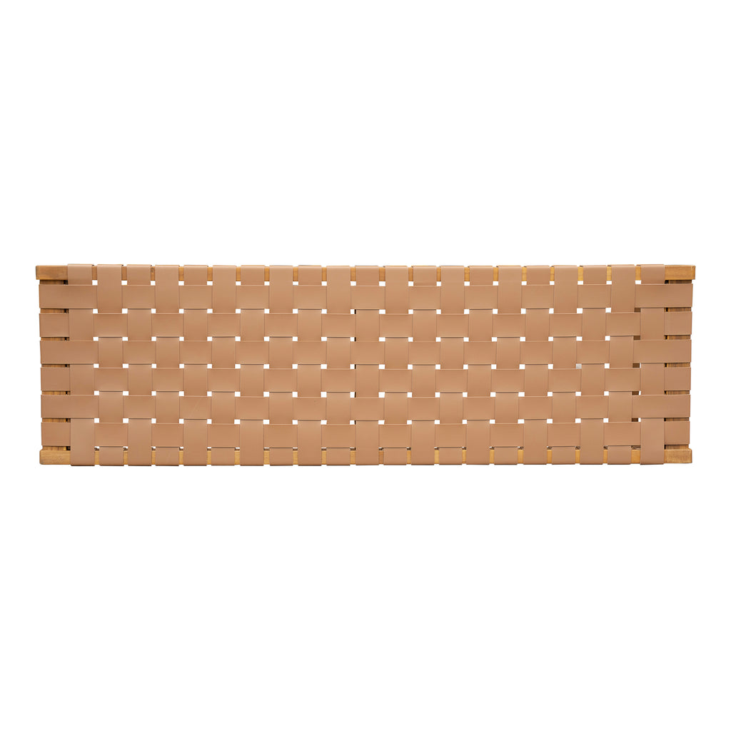 Stylish Acacia Wood Bedroom Bench with Woven PU Leather Seat