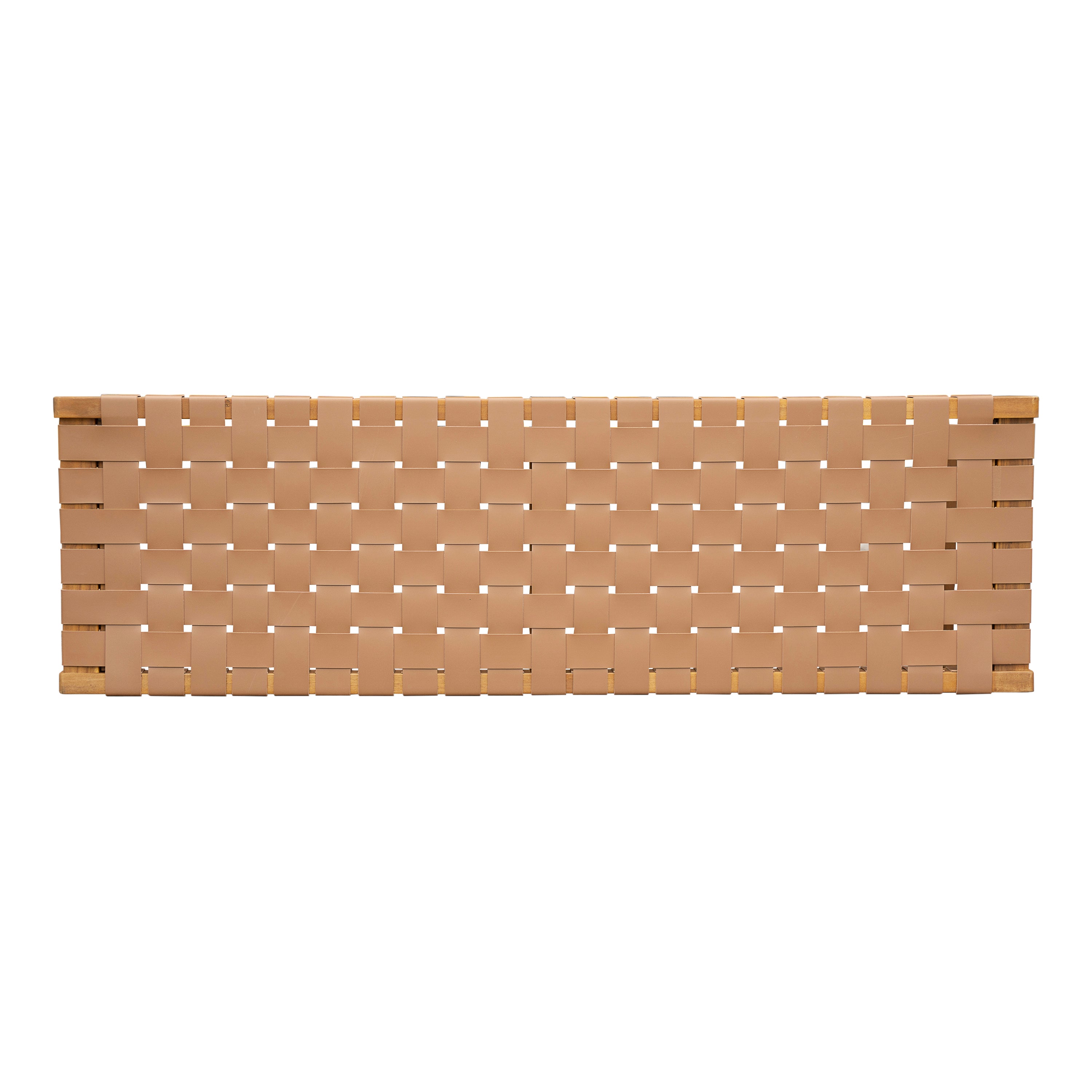 Stylish Acacia Wood Bedroom Bench with Woven PU Leather Seat