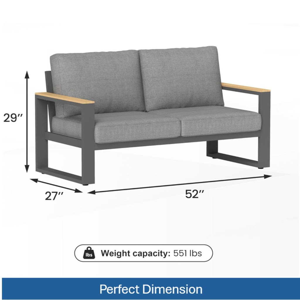 52" All-Weather Aluminum Patio Loveseat Sofa with Thick Cushions