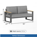 52" All-Weather Aluminum Patio Loveseat Sofa with Thick Cushions