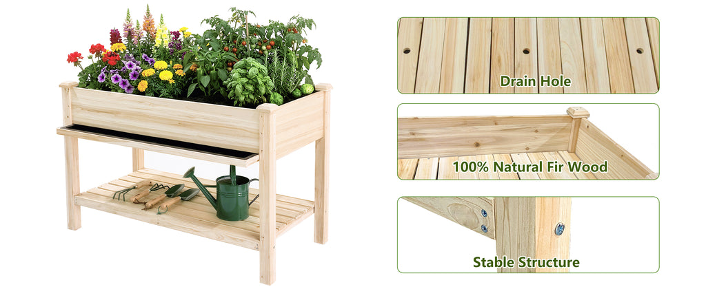 Raised Garden Bed 48x23x31.1-inch Elevated Wood Planter