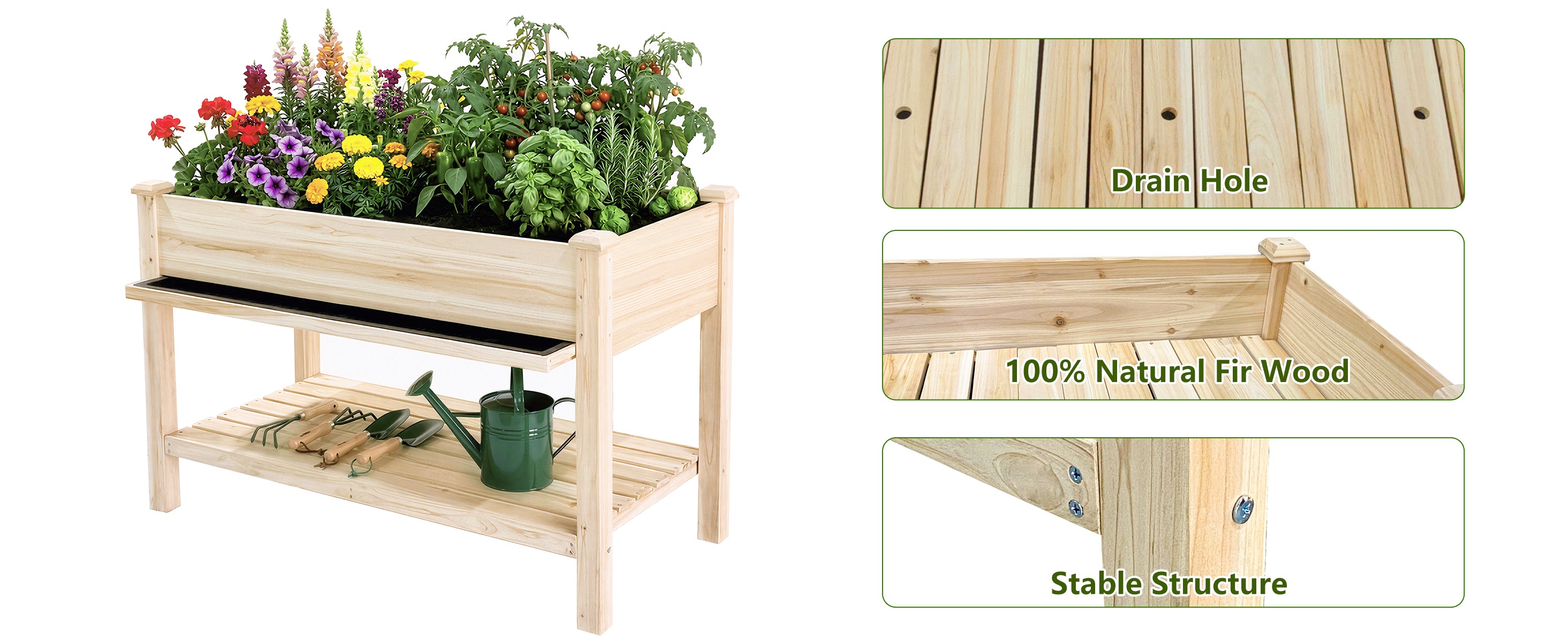Raised Garden Bed 48x23x31.1-inch Elevated Wood Planter