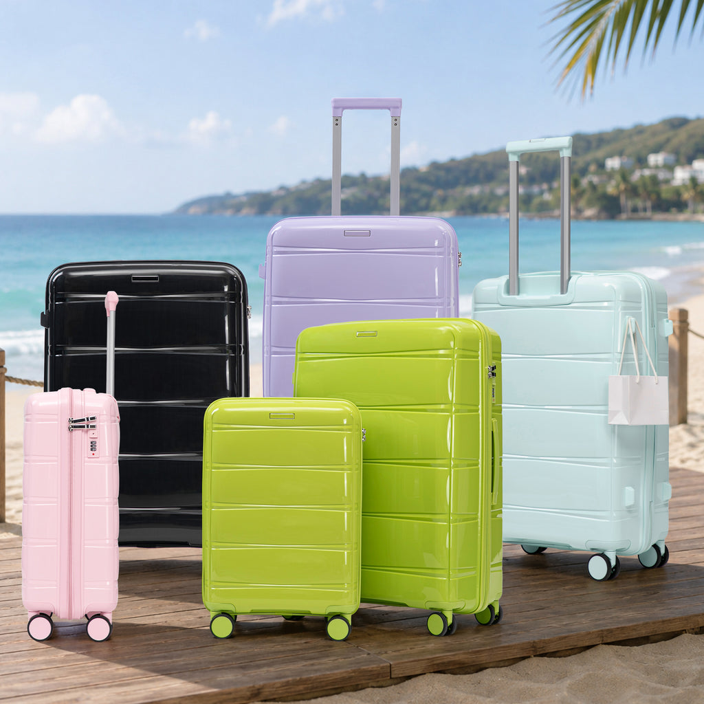 3-Piece Hard Case Luggage Set, 20/24/28 Inch, Polypropylene with Spinner Wheels, Pink
